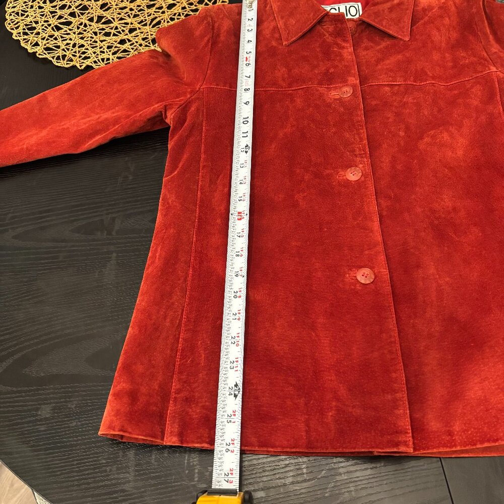 SUEDE CLO Women’s Genuine Suede Leather Jacket Rust Orange Button Front Size 8 - Picture 6 of 8